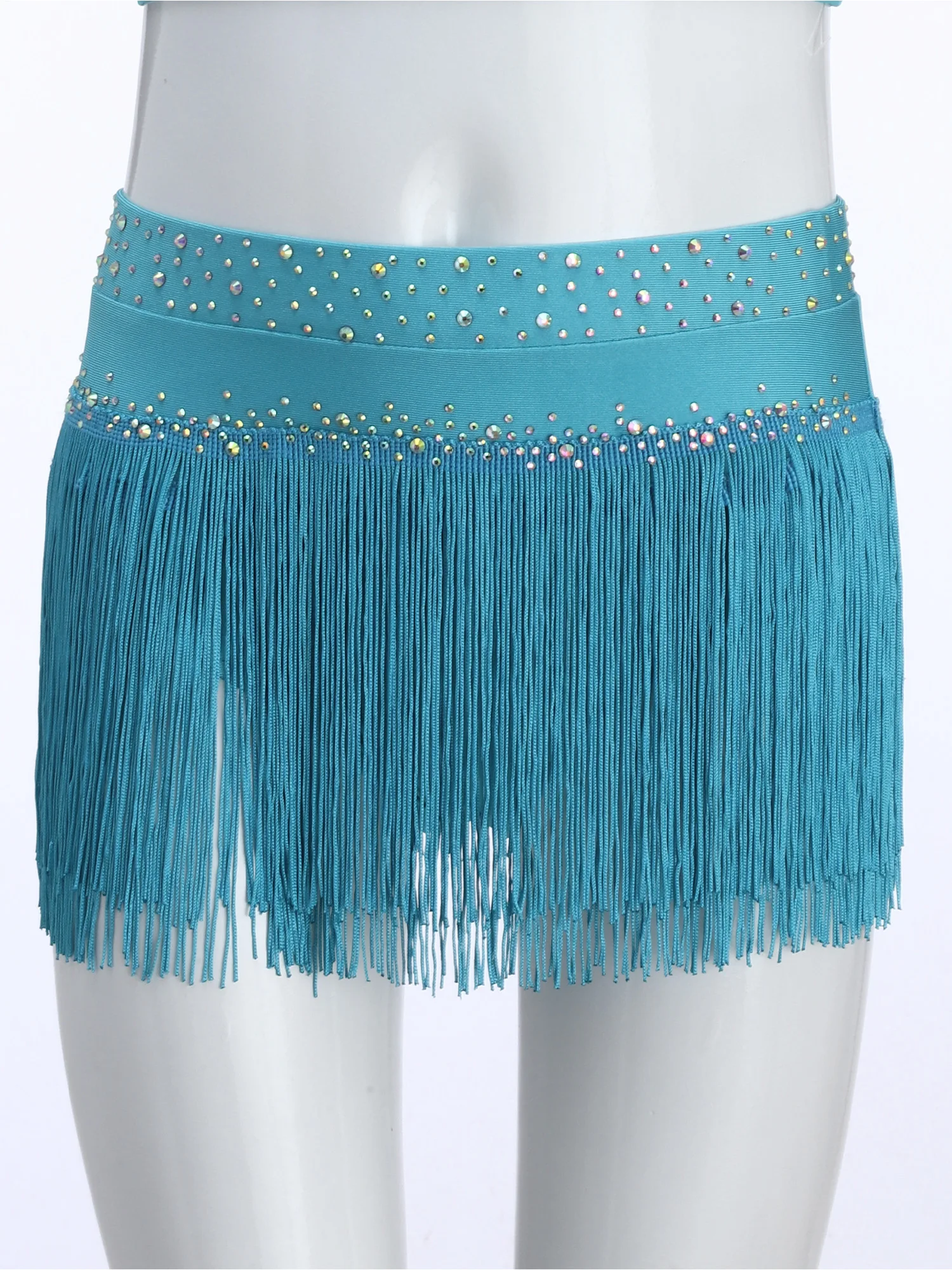 Child Girls Latin Dance Competition Costume Rhinestones Tassel Briefs Skirt Solid Color Tango Samba Chacha Performance Dancewear