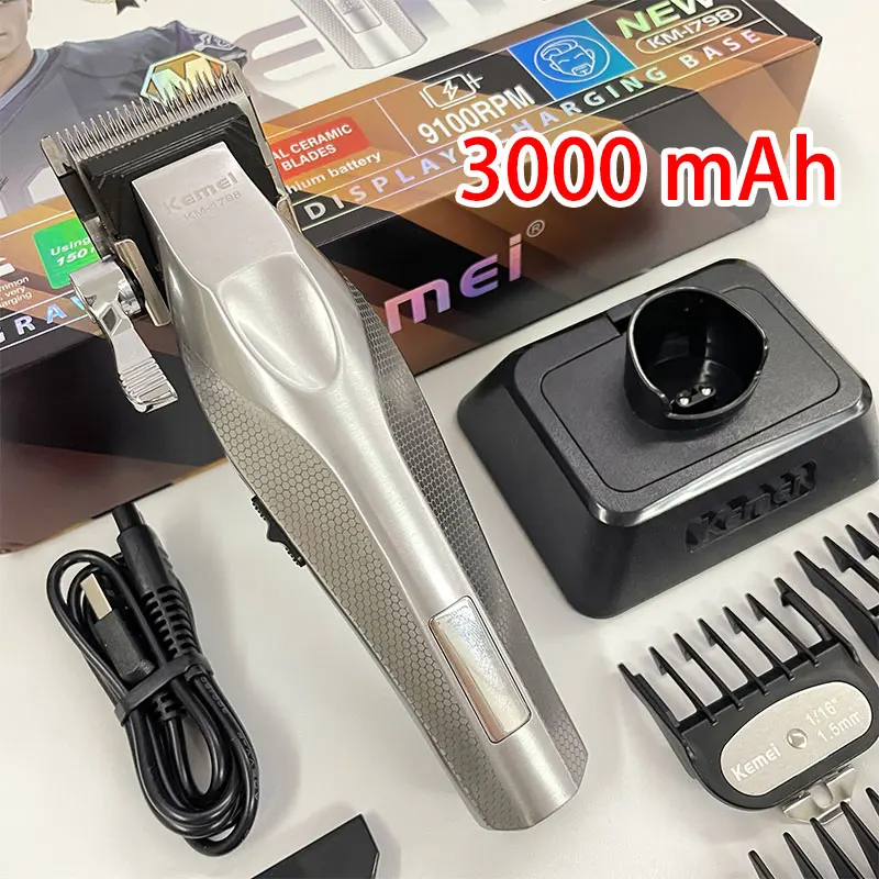 

Kemei KM-1798 Metal body Hair Clippers 9100RPM Rechargeable Professional Hair Trimmer LCD Display Hair Cutting Machine for Men