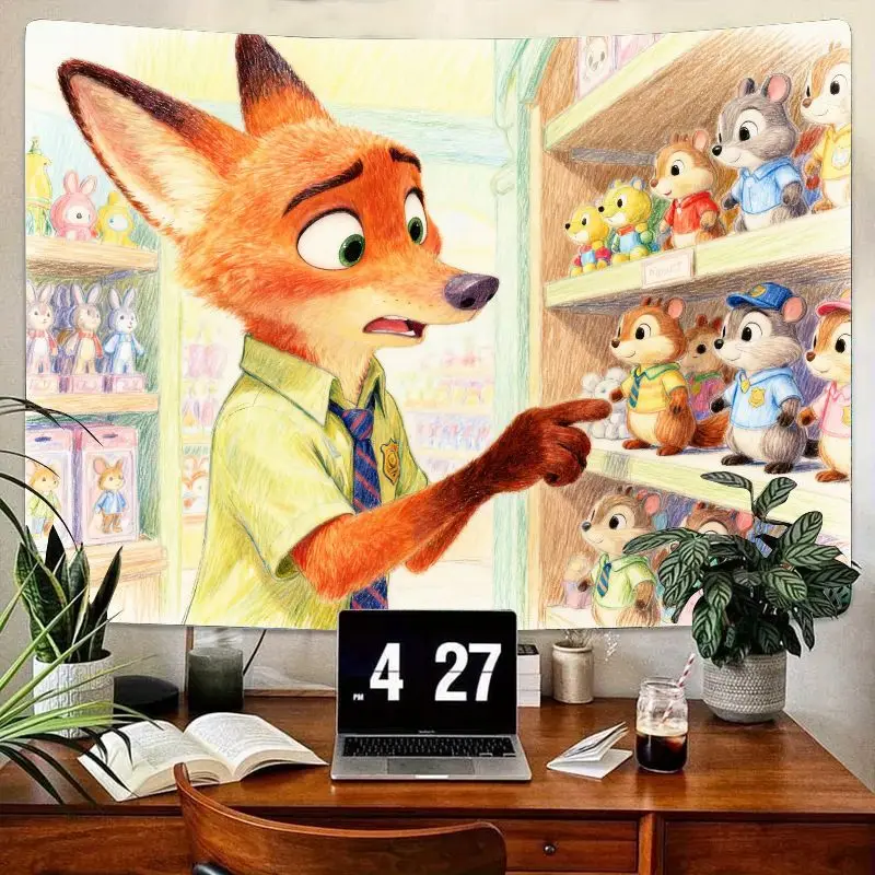 

1 шт. гобелен Zootopia Nick Wilde Fox, современное настенное искусство из полиэстера для гостиной, спальни, забавный мультяшный декор с животными, подарок для фаната