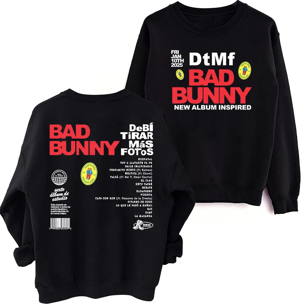 Bad Bunny Debi Tirar Mas Fotos Sweatshirt Harajuku Round Neck Long Sleeve Oversized Tops Fans Gift Tops