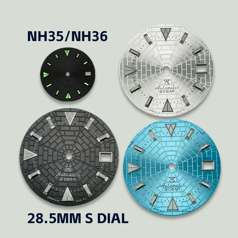 

28.5mm NH35/NH36 Dial with S Logo, Green Luminous, Suitable for NH35/NH36 Movement, Watch Modification Accessory