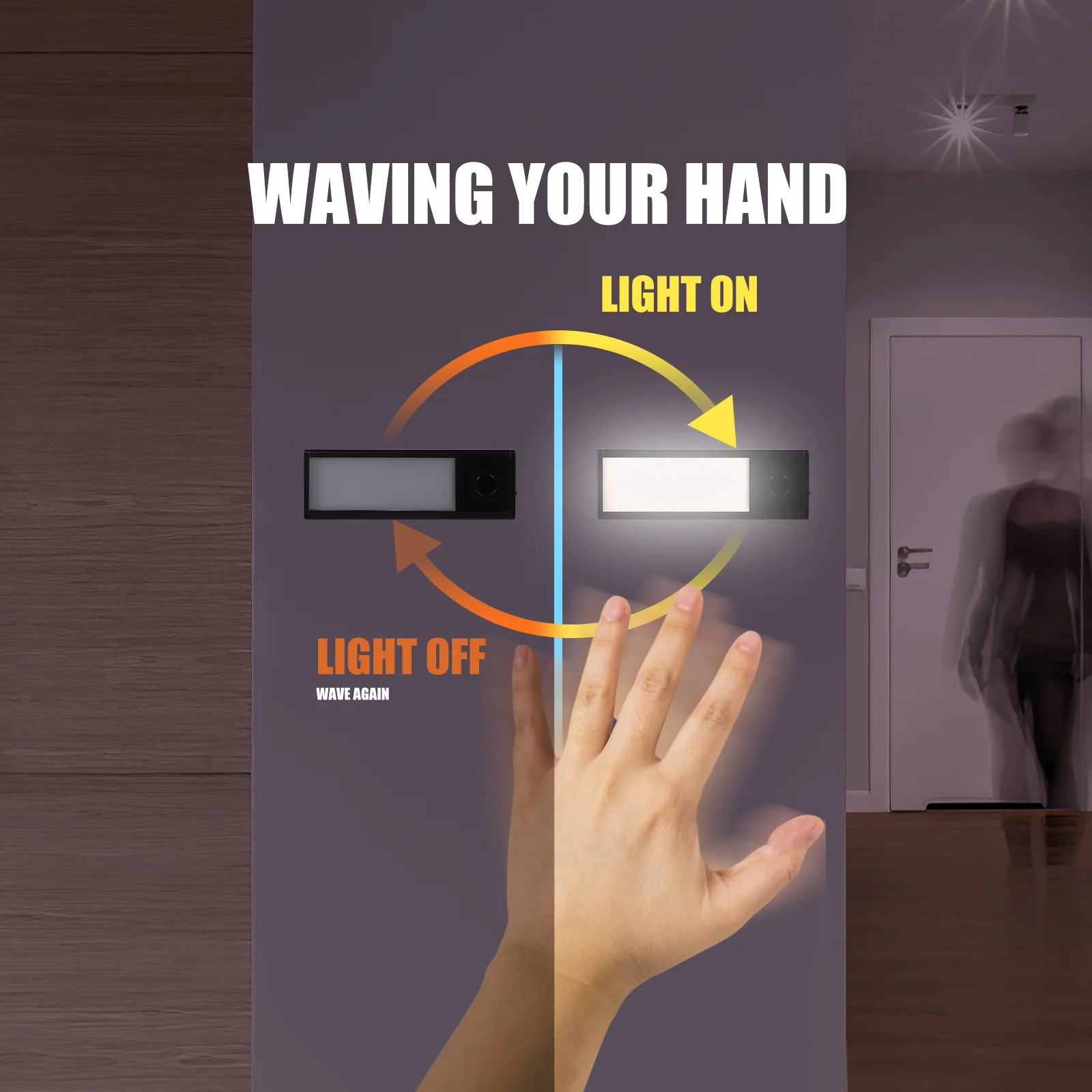 

Magnetic Motion Sensor LED Cabinet Light Punch Free Installation Wireless Aluminum Alloy Under Counter Night Light