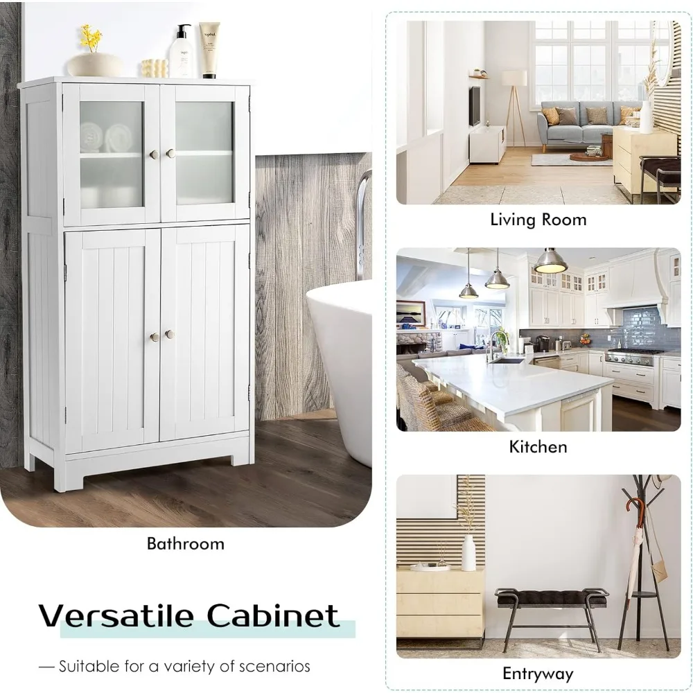 Bathroom Storage Cabinet with Adjustable Shelf, Bathroom Cabinets Freestanding with Anti-toppling Device, Bathroom Floor