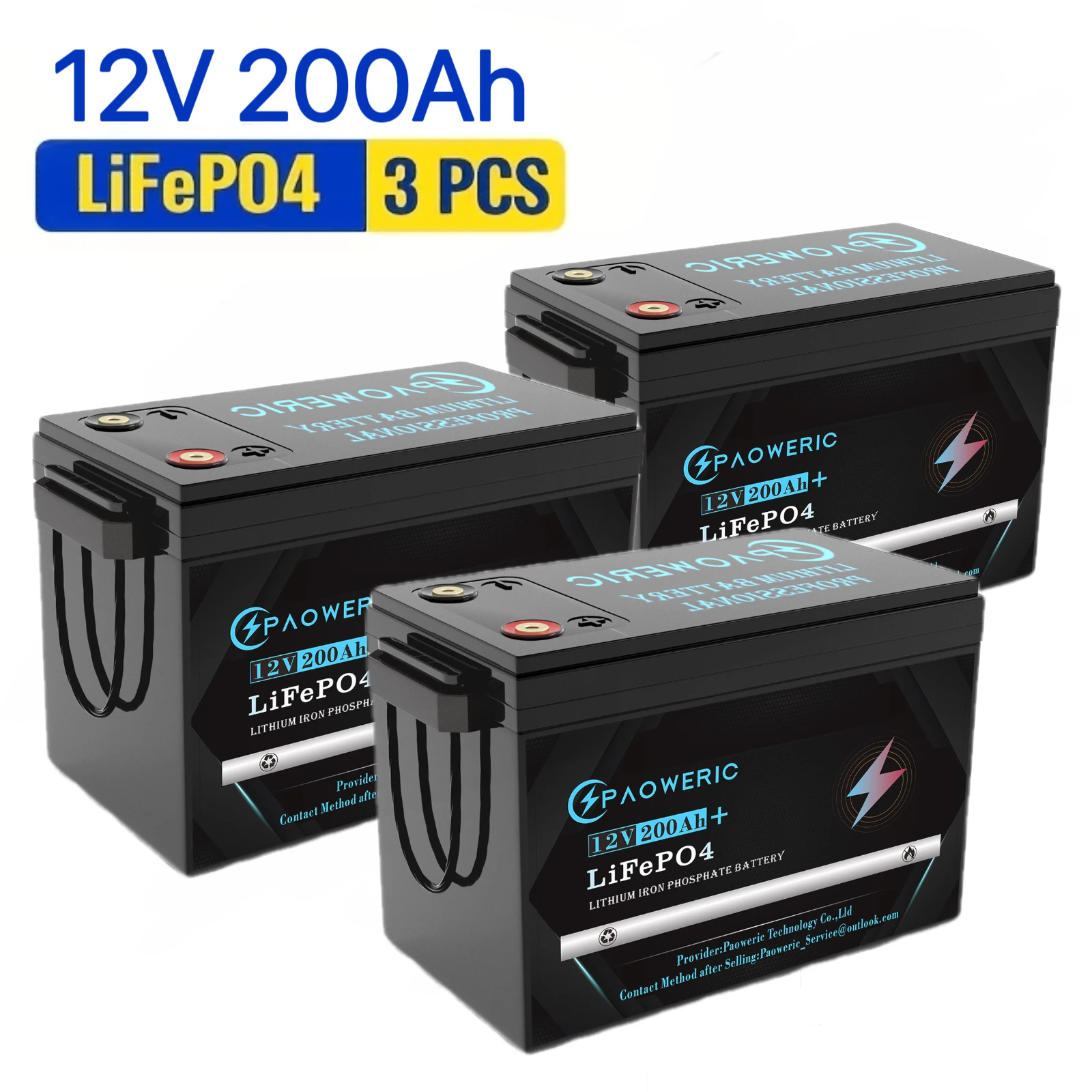 3 Pack /2 Pack/1 Pack 12.8V 200Ah LiFePO4 Lithium Iron Phosphate Battery Built-in BMS Deep Cycle Rechargeable Lithium Battery for Solar Panel RV Camper Boat Yacht Off-Grid Household Energy Storage