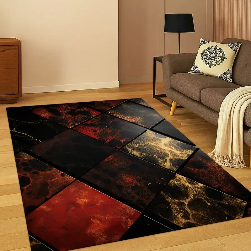 Luxurious Marble Colorful Gold Black Carpet Rug for Bedroom Living Room Sofa Playroom Doormat Home Decor,Kid Area Rug Non-slip