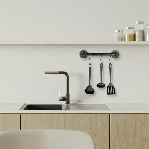 

Black Rustic Industrial Pipe Wall Mount Towel Holder Set With Flange Brackets And Hooks For Bathroom Decor 12 Inch