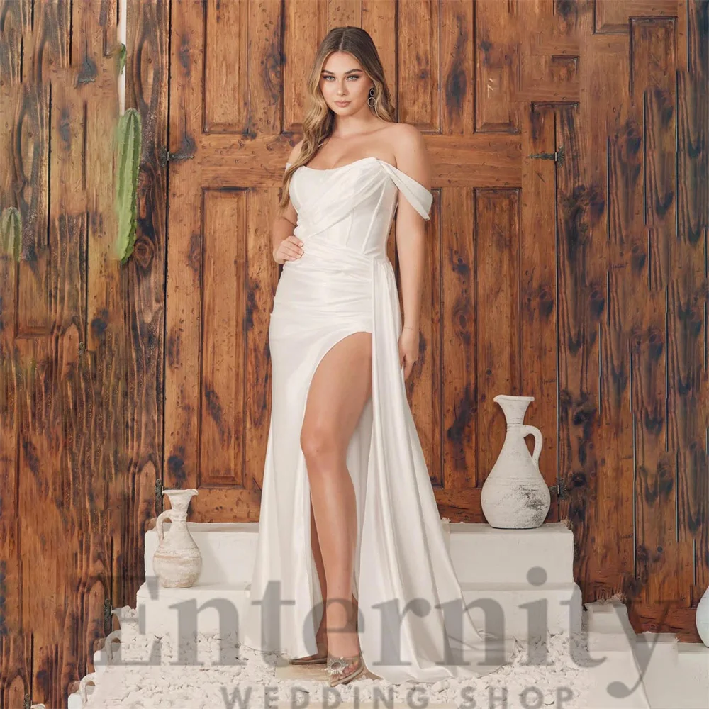 

Boho A Line Side Slit Wedding Dress Charming Scoop Neck Sleeveless Floor Length Bridal Gown Straps 2024 Vestidos De Novia