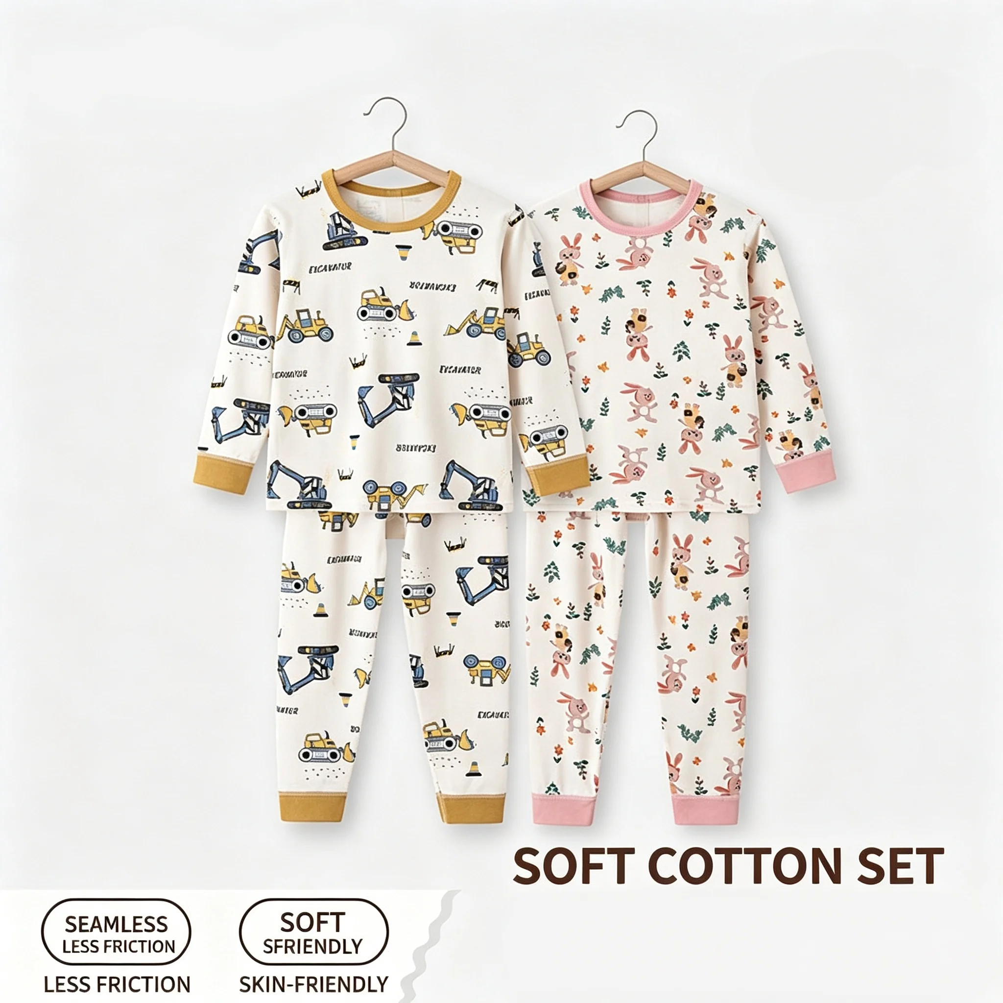 Long Johns Pure Cotton Layer Set Kids Top and Bottom Thermal Long-sleeved Underwear Set Winter Boys Girls T Shirt and Pants Warm