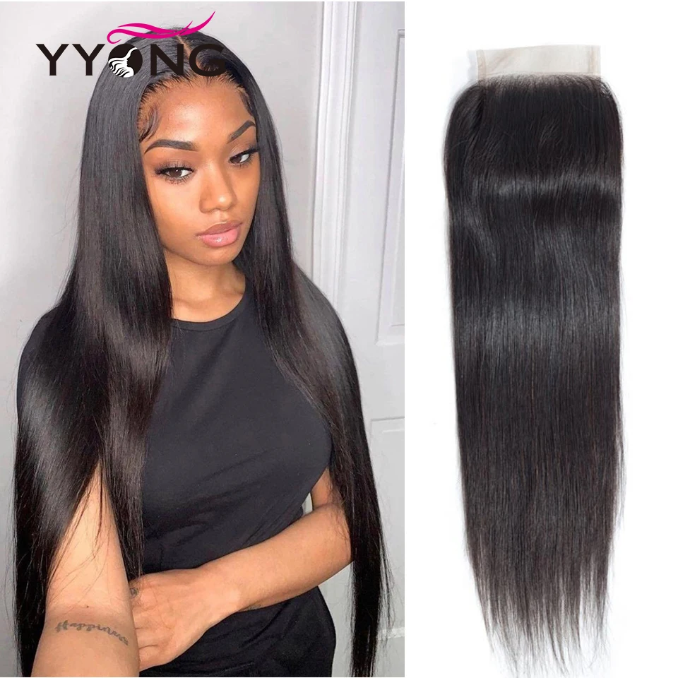 

Yyong 4X4 Lace Closure Brazilian Straight Hair Free/Middle/Three Part Swiss Lace100% Remy Human Hair Medium Brown Top Closure