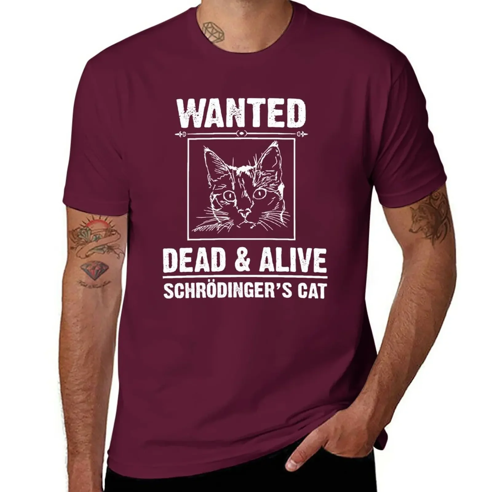 Men's graphic men clothing oversized harajuku Schrodinger’s Cat T-Shirt-Funny Wanted Dead or Alive t shirt plus size tops tees