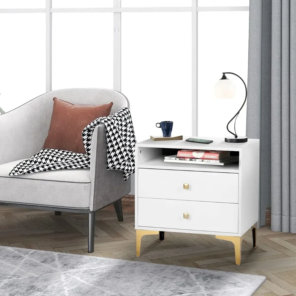 Nightstand,with Wireless Charging Function Wooden Night Stands 2 Sets with Drawers and Shelf Storage Table Home Bedside Table r