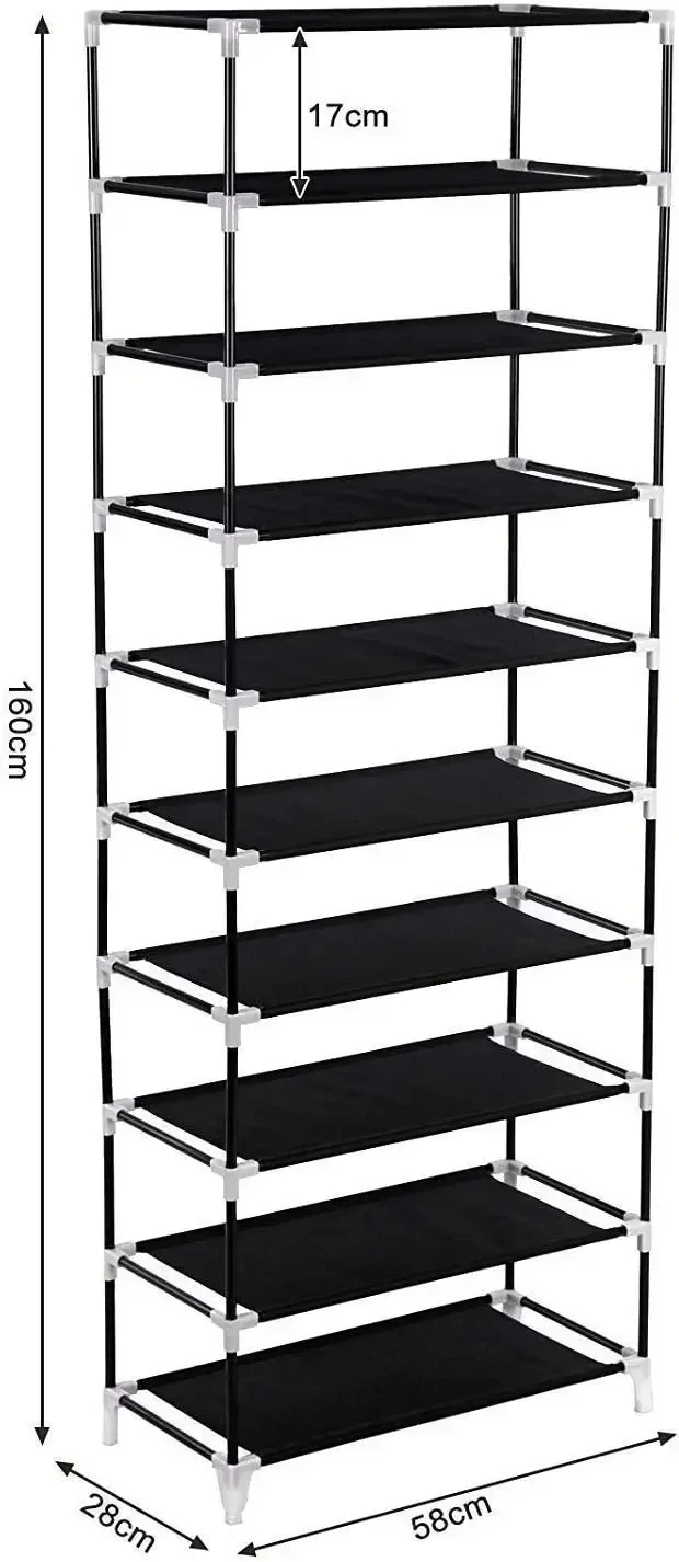 

10 Tiers Shoe Rack 30 Pairs Non-woven Fabric Shoe Tower Organizer Cabinet Black