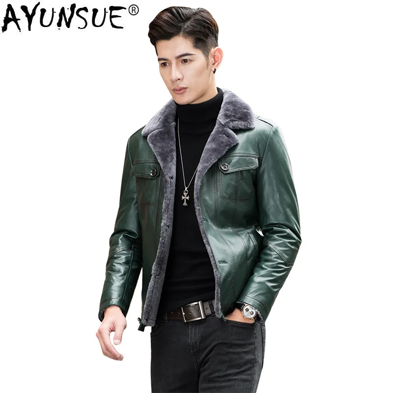 Genuine Leather Men Sheepskin Shearling Coat Real Wool Fur Short Autumn Winter Jacket WXL1506 KJ1515