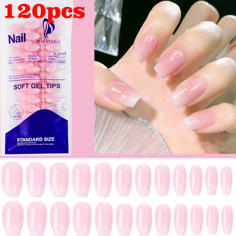 120Pcs Pink Gradient French Press on Nails Square Ballet False Nails Wearable Full Cover Acrylic Medium Coffin Fake Nail Tips