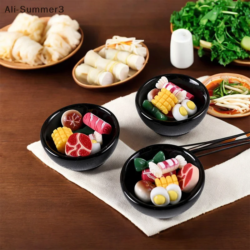 8개 세트 인형집 미니어처 금속 미니 냄비 수프 냄비 핫팟 인형집 주방 가구 조리기구 팬 음식 장난감 장식