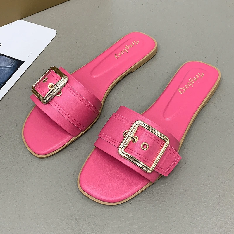 Summer New Beach Slippers Open Toe Shoes 2024 New Fashion Luxury Single Strap Slide Minimalist Plain Outdoor Flat Sandals