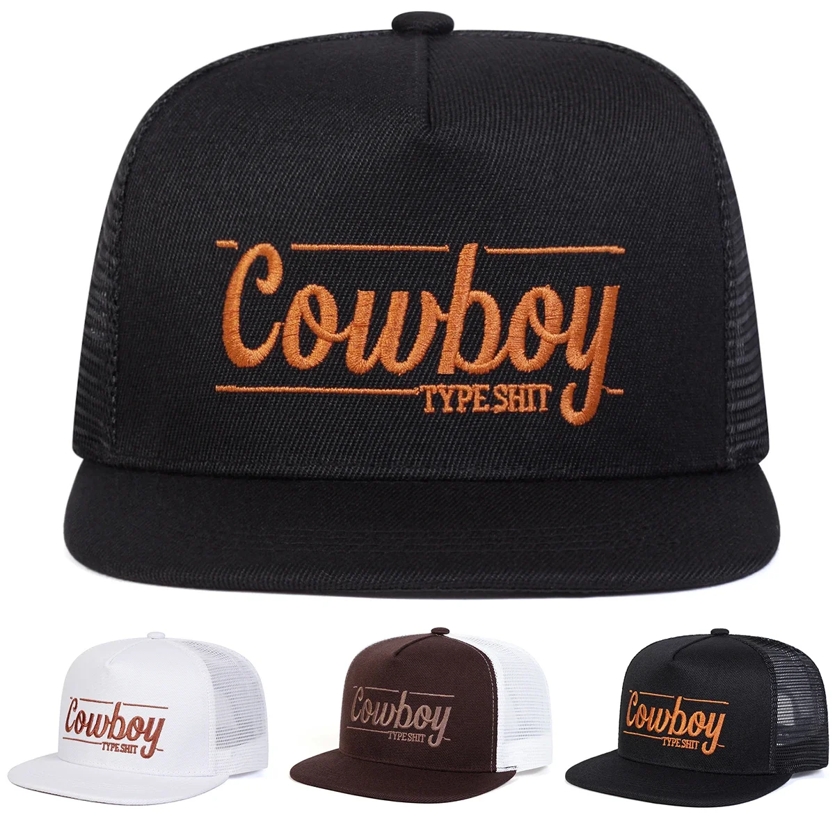 Unisex COWBOY Buchstaben-Stickerei Hip-Hop Netzhüte Frühling Sommer Outdoor Verstellbare Lässige Baseballkappen Sonnenschutz-Hut Sportkappe