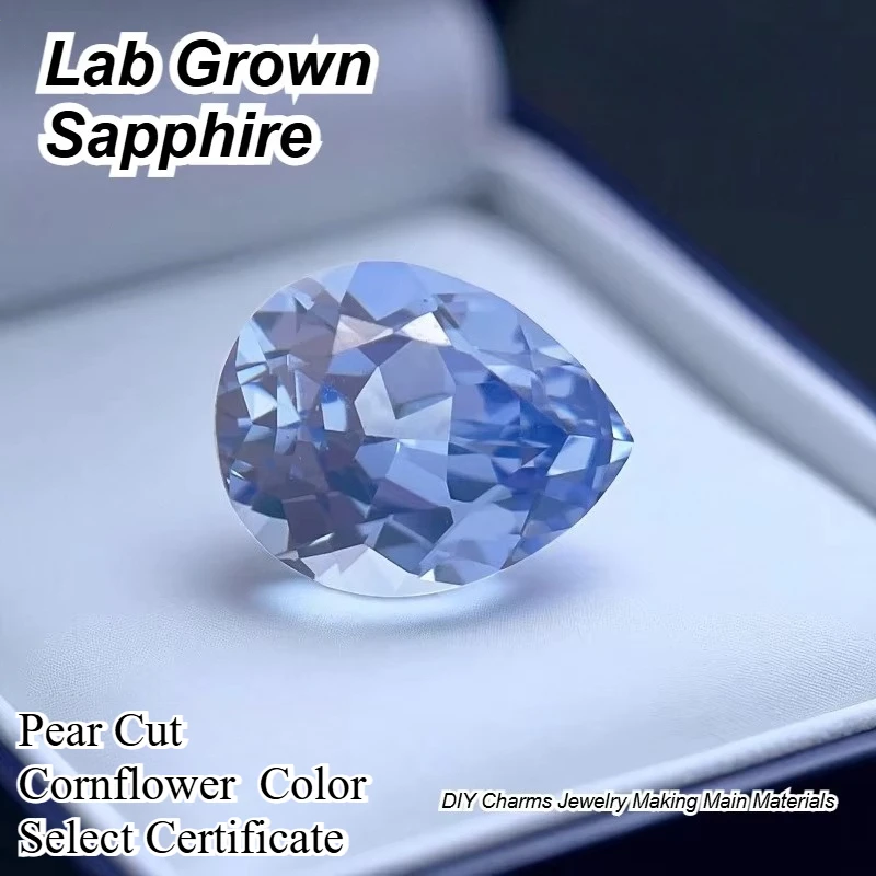Lab Grown Sapphire Pear Cut Cornflower Blue Color for Jewelry Making DIY Charms for Ring Pendant Earrings Select Certificate