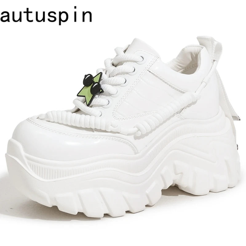 

AUTUSPIN New Stylish Women Sneakers Leisure Shoes 2025 Spring Autumn Fashion Leather Thick Bottom Chunky Comfortable Sneaker