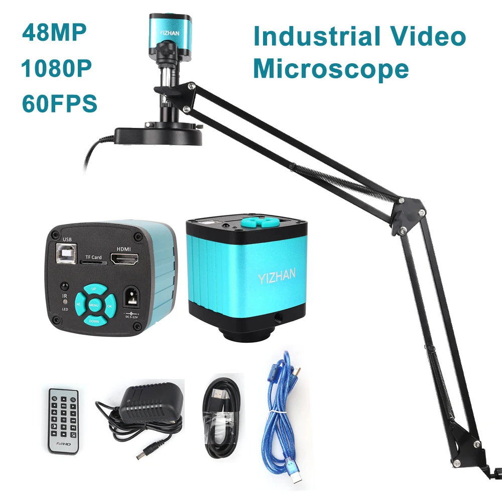 Câmera Industrial do Microscópio Video 48mp 4k 1080p Hdmi Vga Usb Zoom de 1x150x Lente da Montagem c Controlo a Distância para o Telefone Pwb Solda