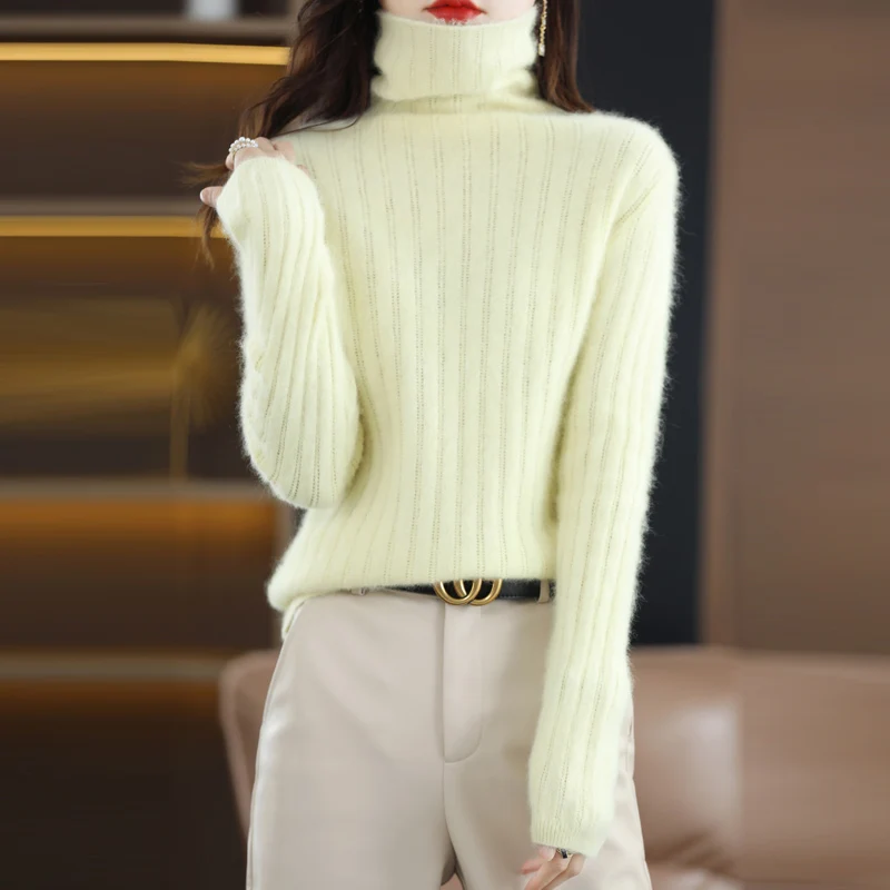 100% mink cashmere sweater women\'s knitting sweater high collar long sleeve pullover autumn and winter clothing warm blouse