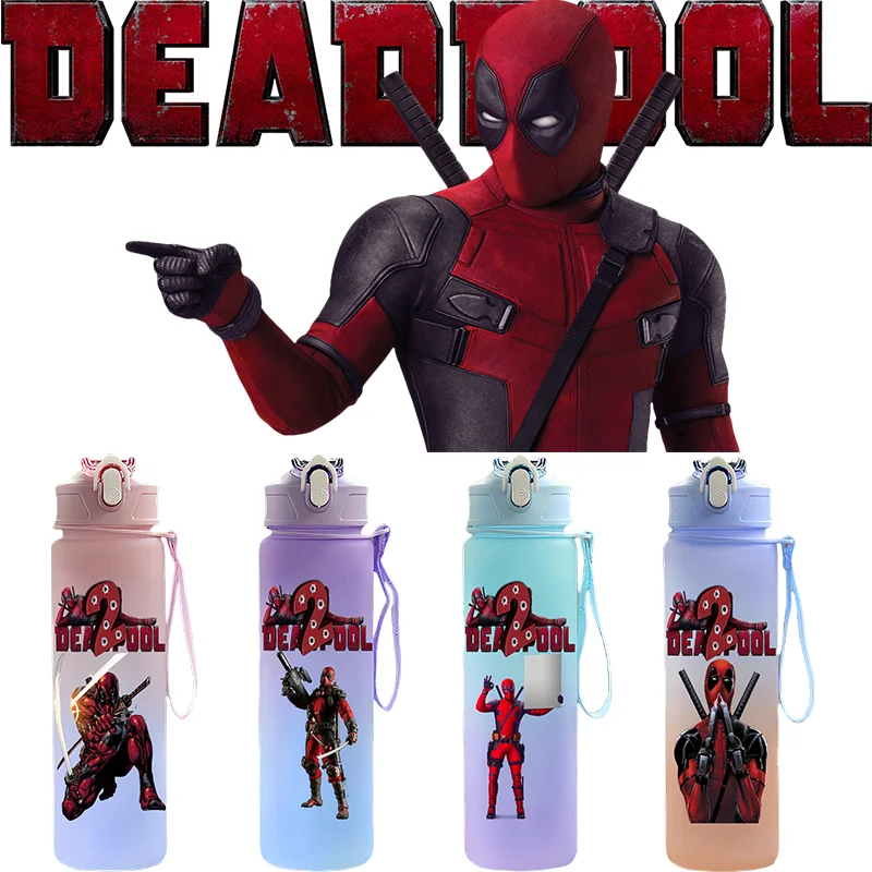 Taza de agua de gran capacidad con personaje de película Deadpool de 750ml, botella para beber portátil a prueba de fugas para exteriores, regalos bonitos para niños