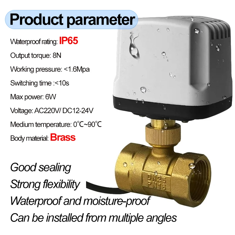 DC12V / DC24V / AC220V Brass Electric Ball Valve 2-ways 3-wire 2-control Electric Ball Valve DN15~DN50,IP65 Super Waterp