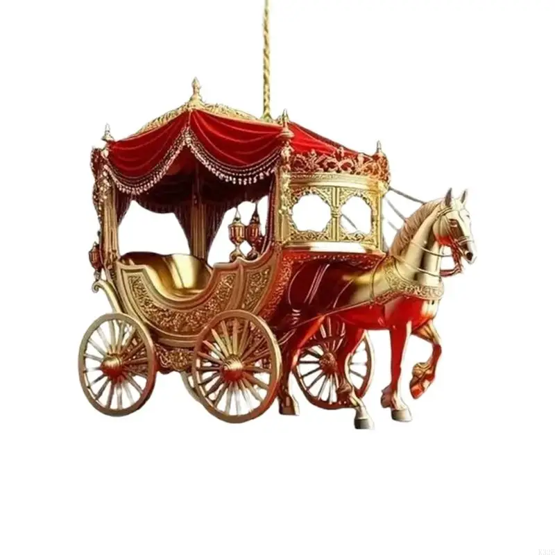 

2025 New Flat Acrylic Christmas Carriage Decorations Horse Sleigh Ornaments 80mm Length for Tree Decors & Holiday Mood