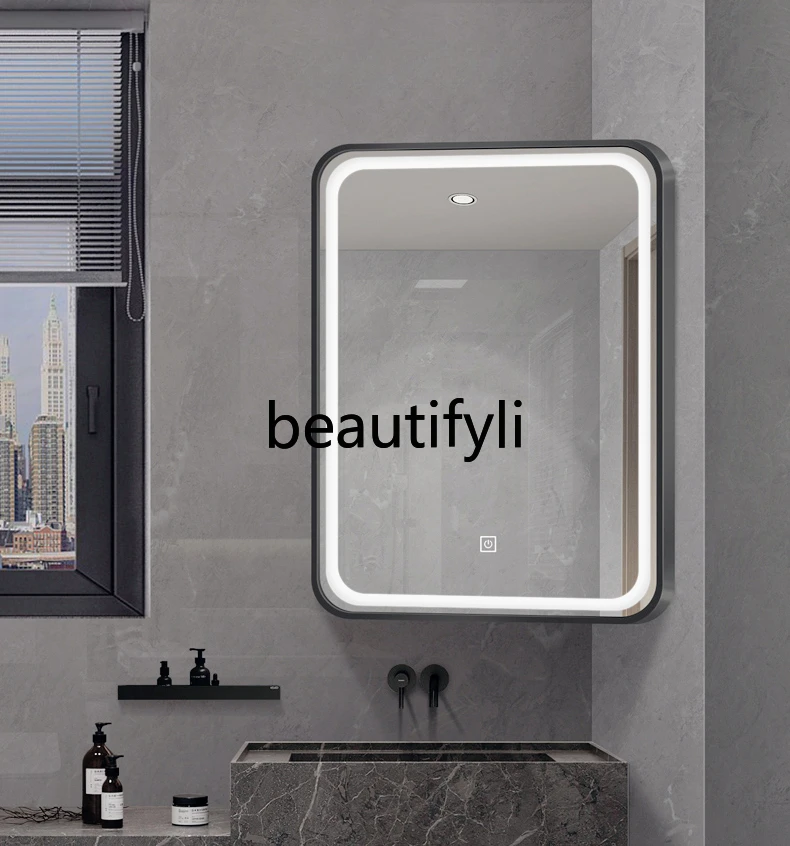 

Smart bathroom mirror rotating telescopic cosmetic mirror led bathroom corner small apartment wall-mounted with light