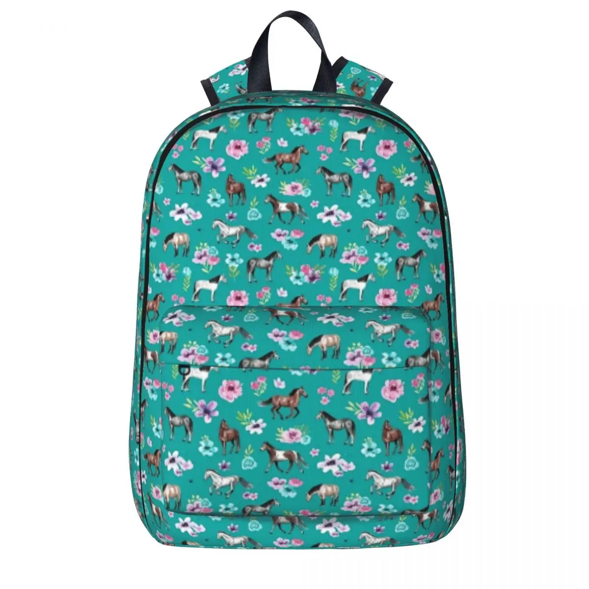 Cavalli e fiori su Teal, stampa cavallo turchese, arte del cavallo, zaini Cowgirl Boy Girl Bookbag borsa a tracolla da viaggio zaino