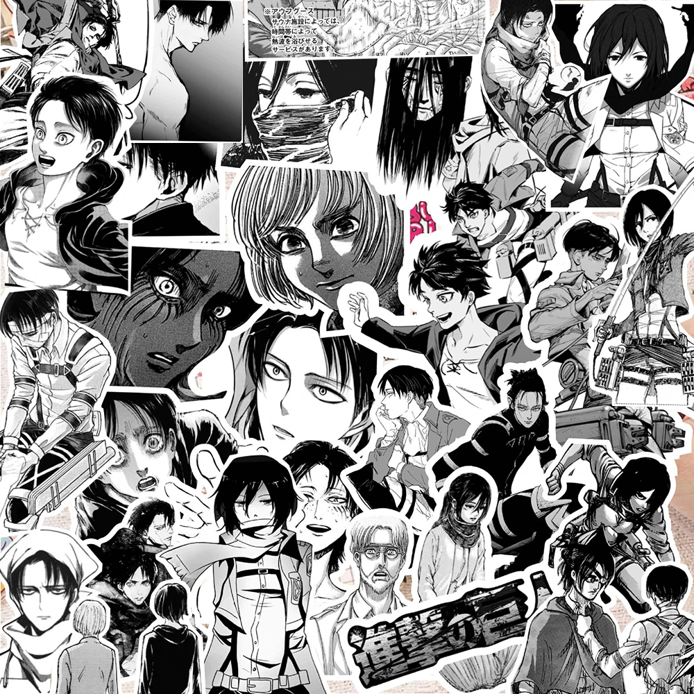 

10/30/70pcs Black White Anime Attack on Titan Stickers Cool Graffiti Sticker Phone Case Skateboard Notebook Cartoon Decals Decor