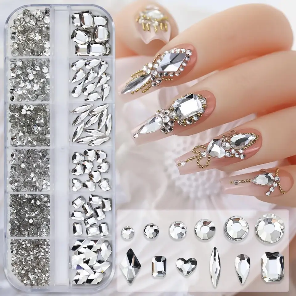12 rejillas de pedrería rosa mezclada, lujo, brillantina, cristal, joyas, decoración DIY 4
