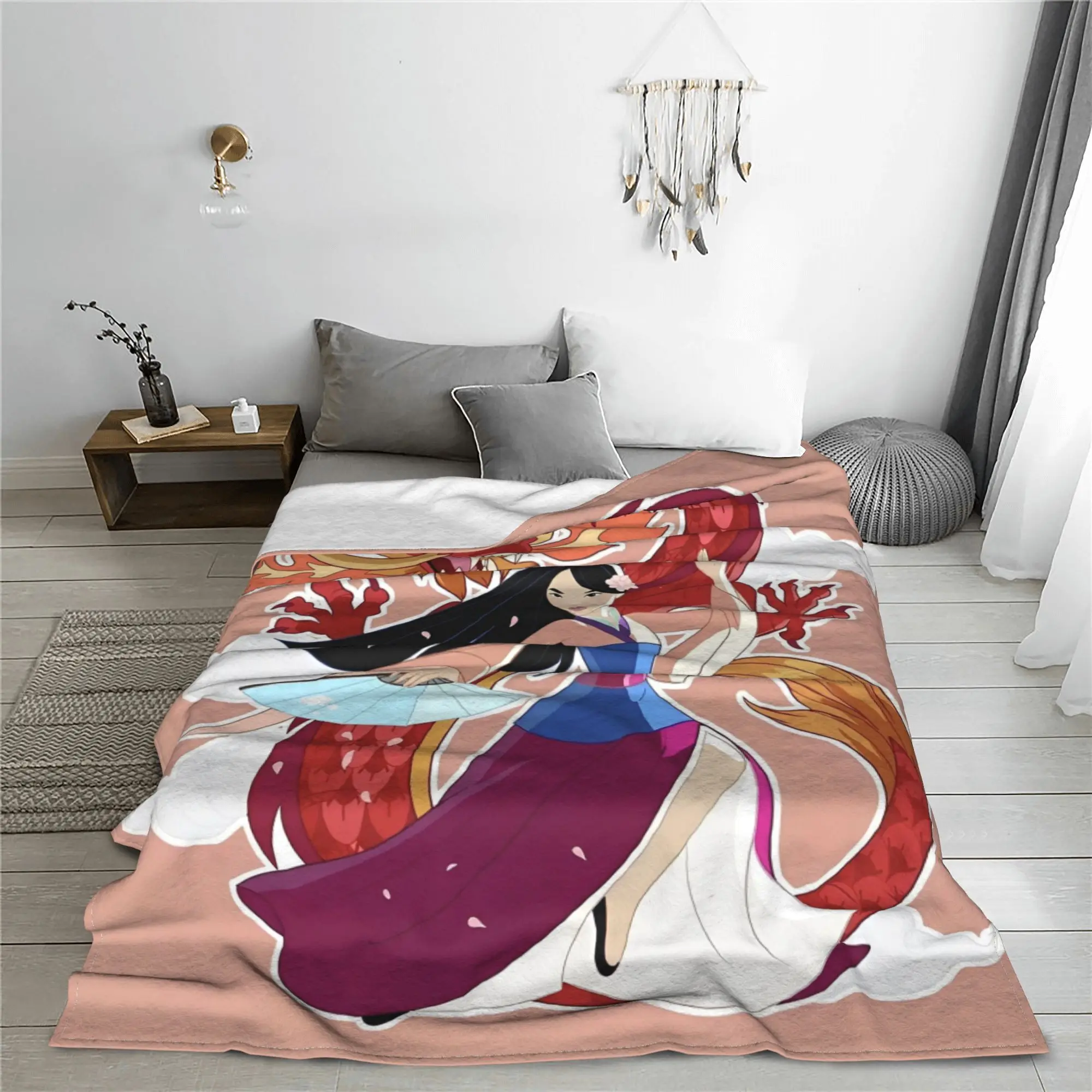 Mulan Mushu Guardian Dragon Fleece Blanket Cartoon Cute Funny Throw Blankets Home 150*125cm Plush Thin Quilt Lightweight Thin