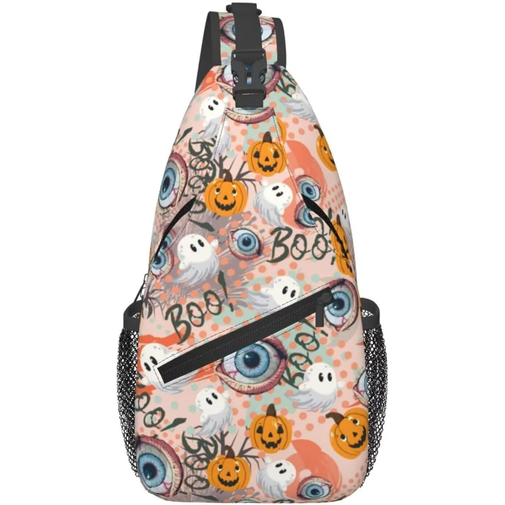 Halloween Sling Bag Gothic Shoulder Bag Ghost Pumpkin Eyes Boo Bags Travel Daypack Fashion Backpack Crossbody