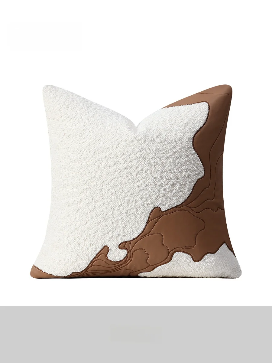 

Modern Nordic Creative Embroidered Pillow Cover Leather Sample Room Sofa Living Room Chinese Style Soft Decoration Pillow