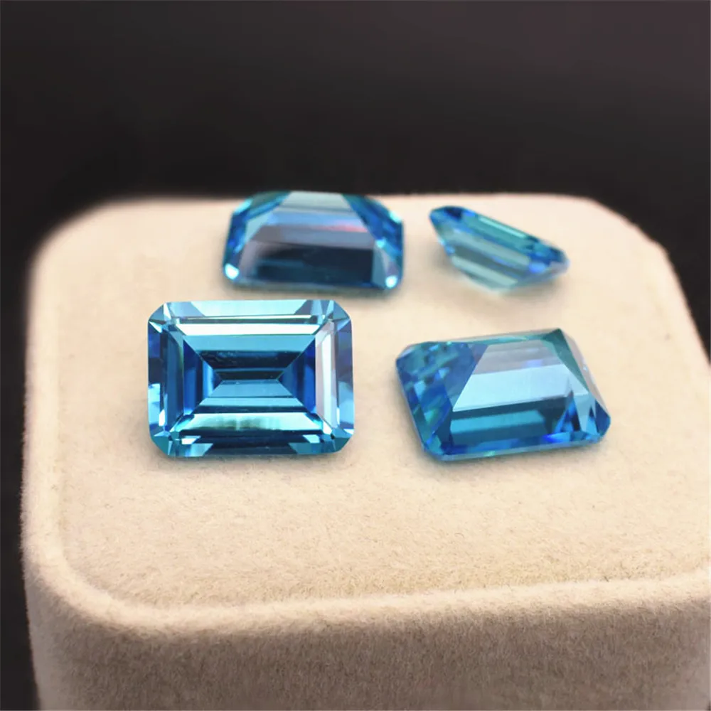 High Quality Aquamarine Rectangle Faceted Gemstone Emerald Cut Vivid Blue Aquamarine Gem AM030