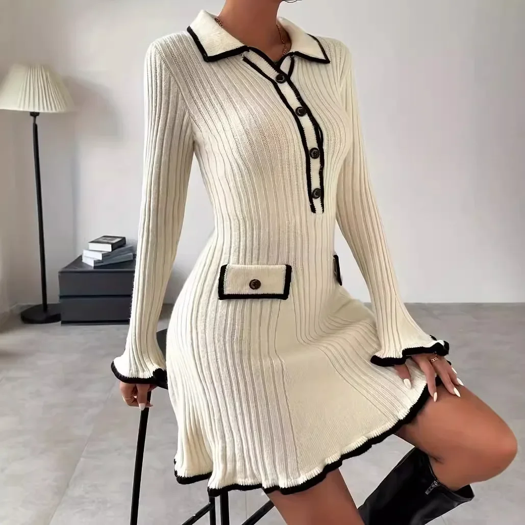 

Casual Mini Dress for Women Streetwear New Elegant Slimming Knitted Dresses Fashionable Versatile and Skirt Female 2024 Autumn