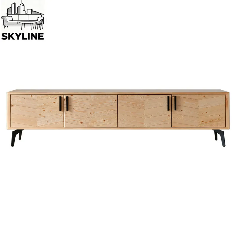 Retro Low-profile Parquet Craft Timber Media Stand, Multi-layer Audio Storage Organizer Household Lounge Decor