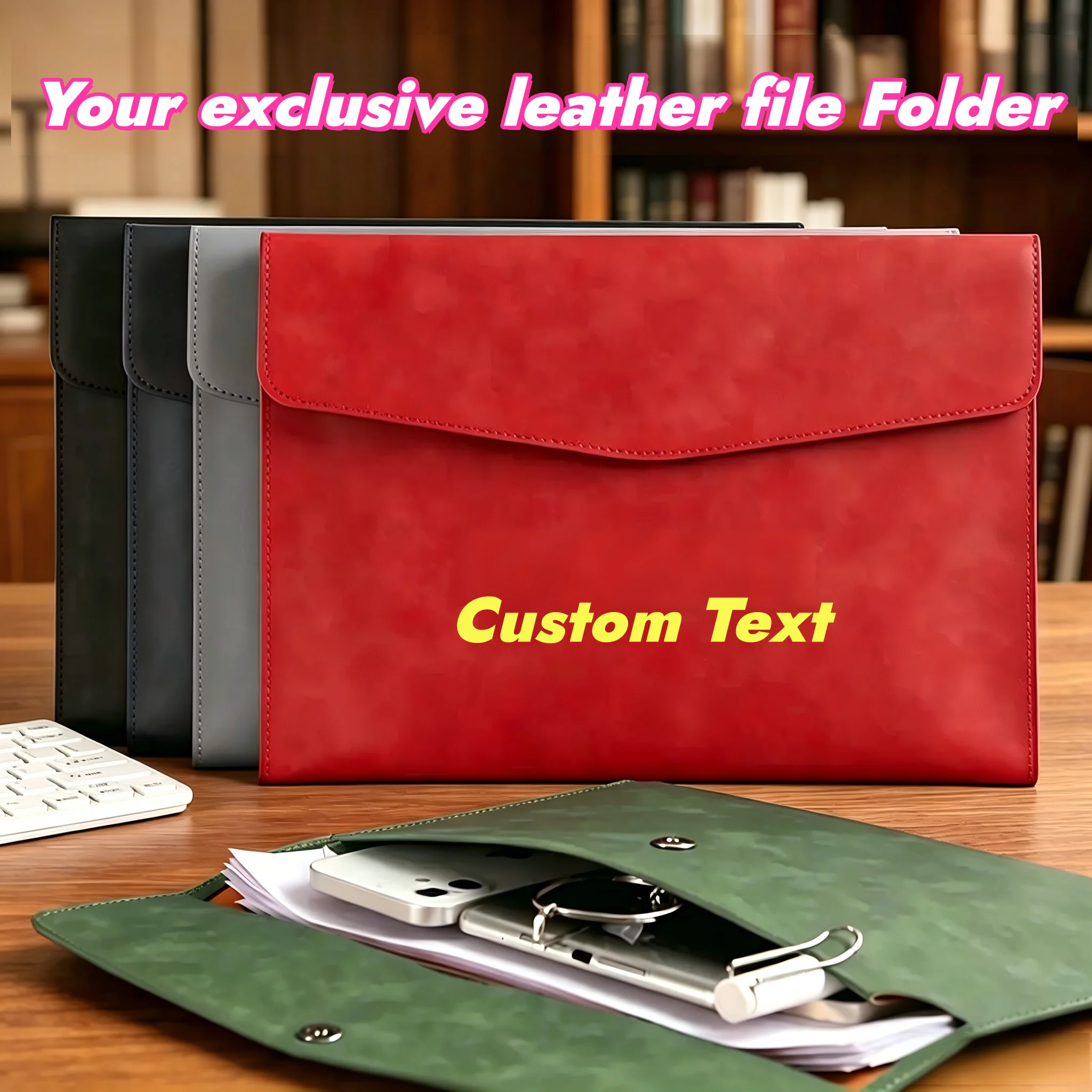 Personalized  A4 Leather File Folder Briefcase Customized Fashion Simple Big Capacity Waterproof Document Bag Data Contract Bag