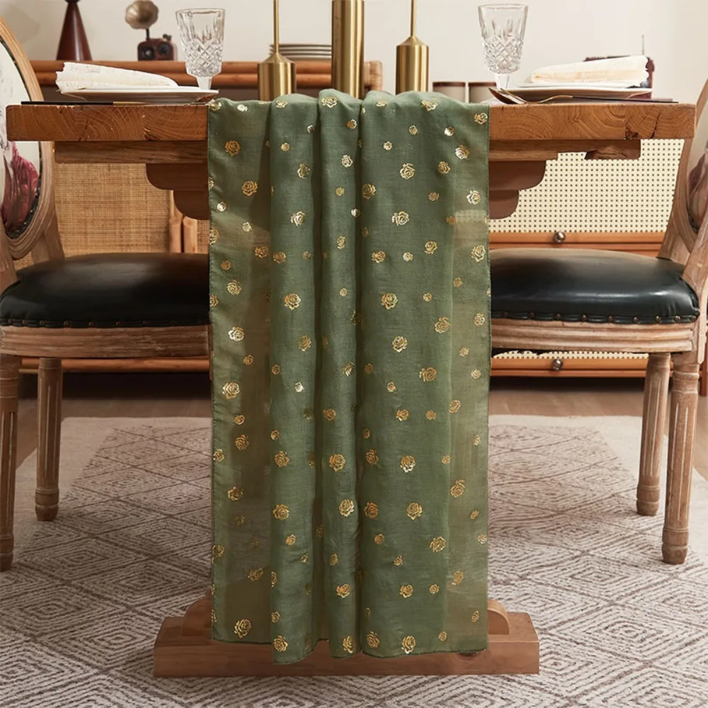 Creative Light Luxury Rose Gauze Tablecloth Stain Resistant Soft Gold Stamped Table Runner Exquisite Table Flag Wedding
