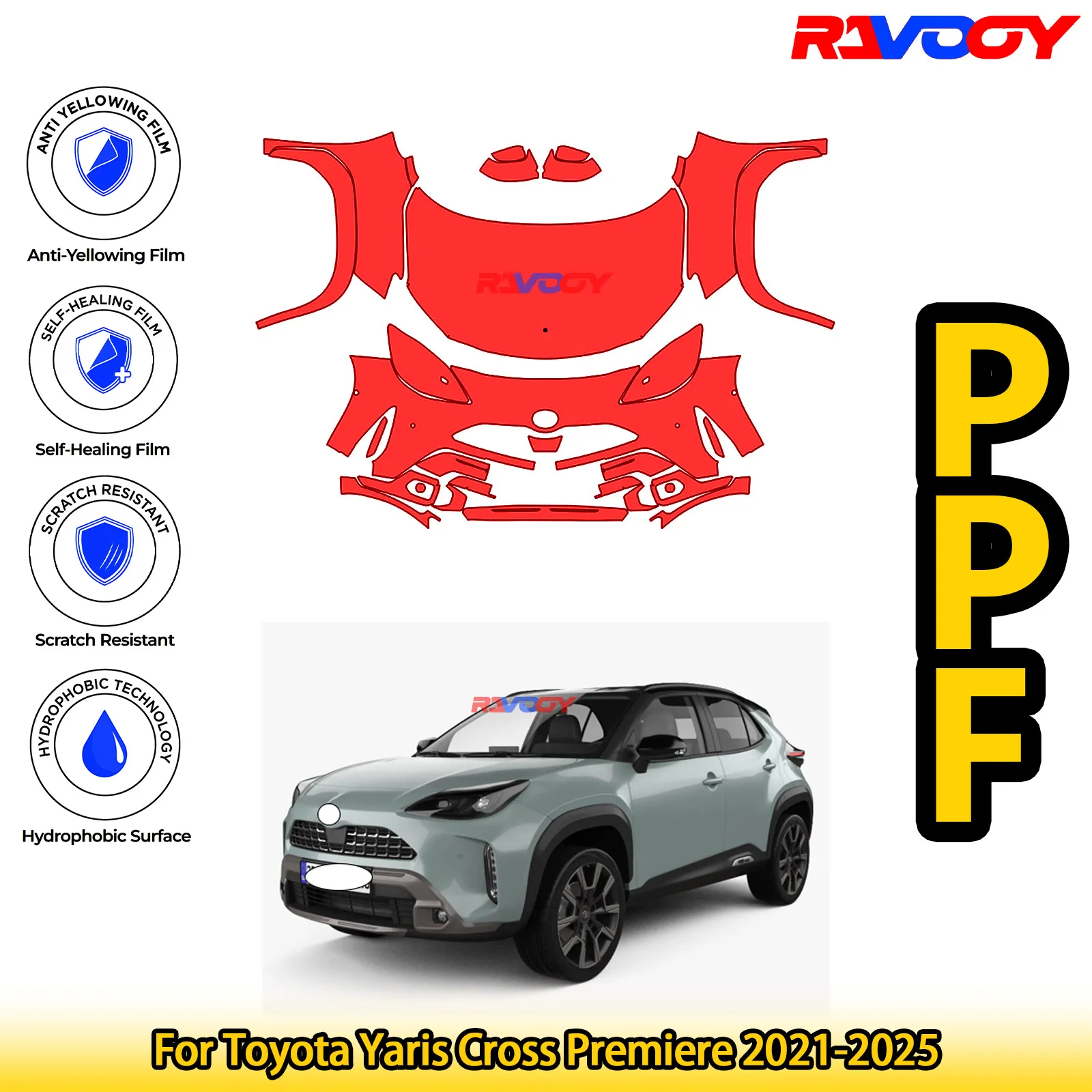 

For Toyota Yaris Cross Premiere 2021-2025 Glossy Matte Black Precut front PPF Kit Paint Protection Film