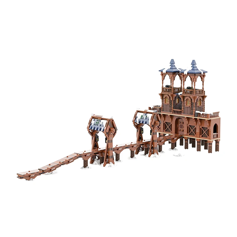MOC Medieval Lake Town Bridge Building Blocks Fantasy Water Village Wooden Pier DIY Castle Village Bricks Model Toy Gift