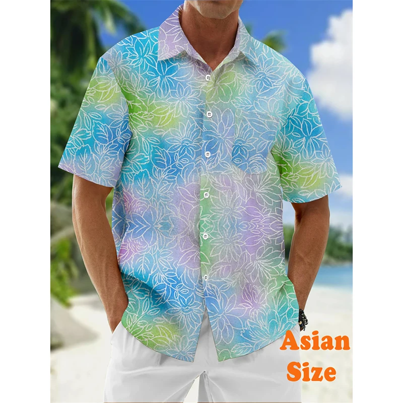 

Summer Men Classic Essentials 3D Print Shirts Outdoor Casual Daily Short Sleeve Button Hawaiian Shirt Tropical Plants Graphic