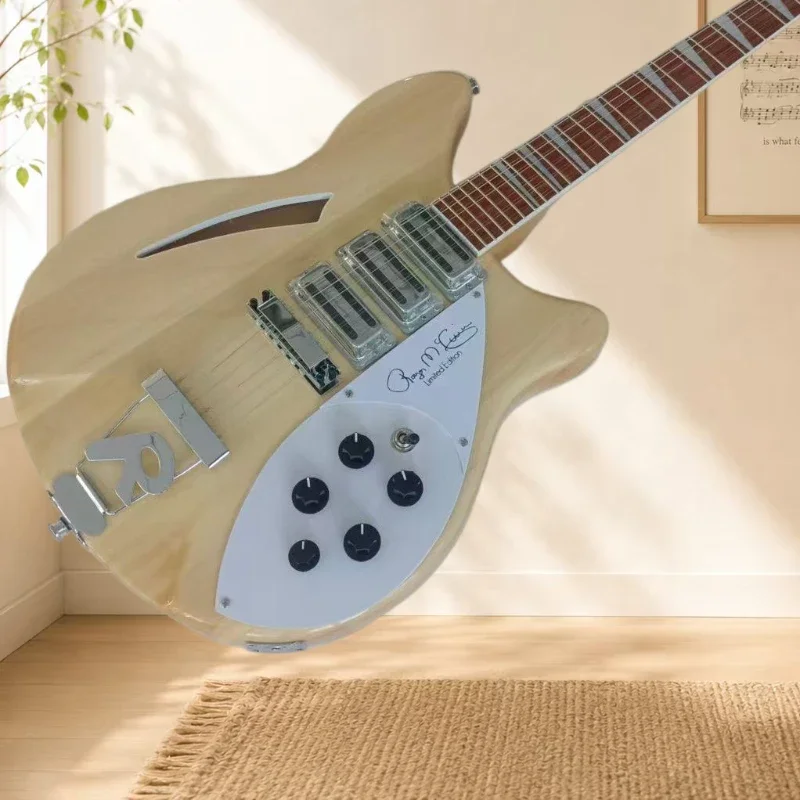 Blonde 360 F-hole Semi Hollow HHH Aluminum Shell Pickup 12 String White Protective Plate Artist Signature Print  2026 new