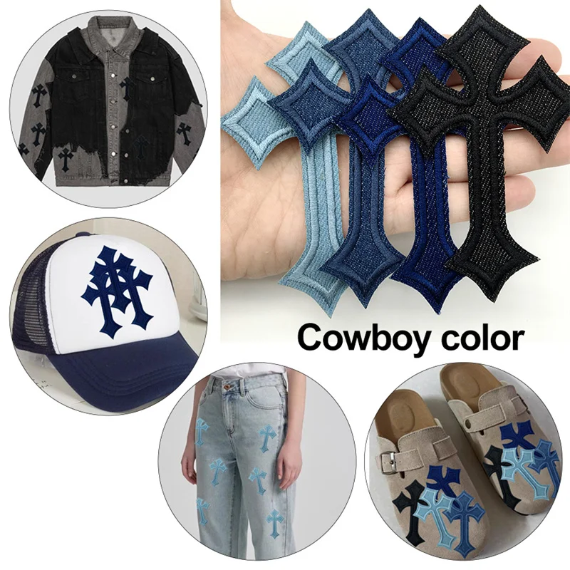 10pcs Cross Design Medieval Gothic Cowboy embroidery patch, Iron On/Sew On Appliques For DIY Crafts, T-Shirts, Jackets & Jeans