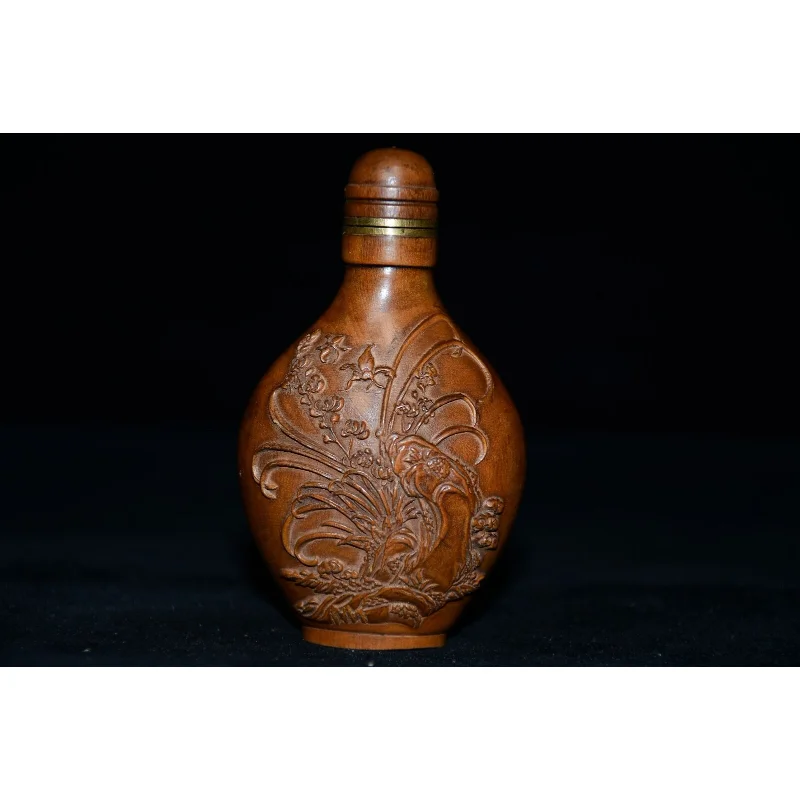 

3.7" Collect Chinese Box-wood Carving Orchid Flower Snuff Bottle Statue Craft Gift Decoration Home Decore