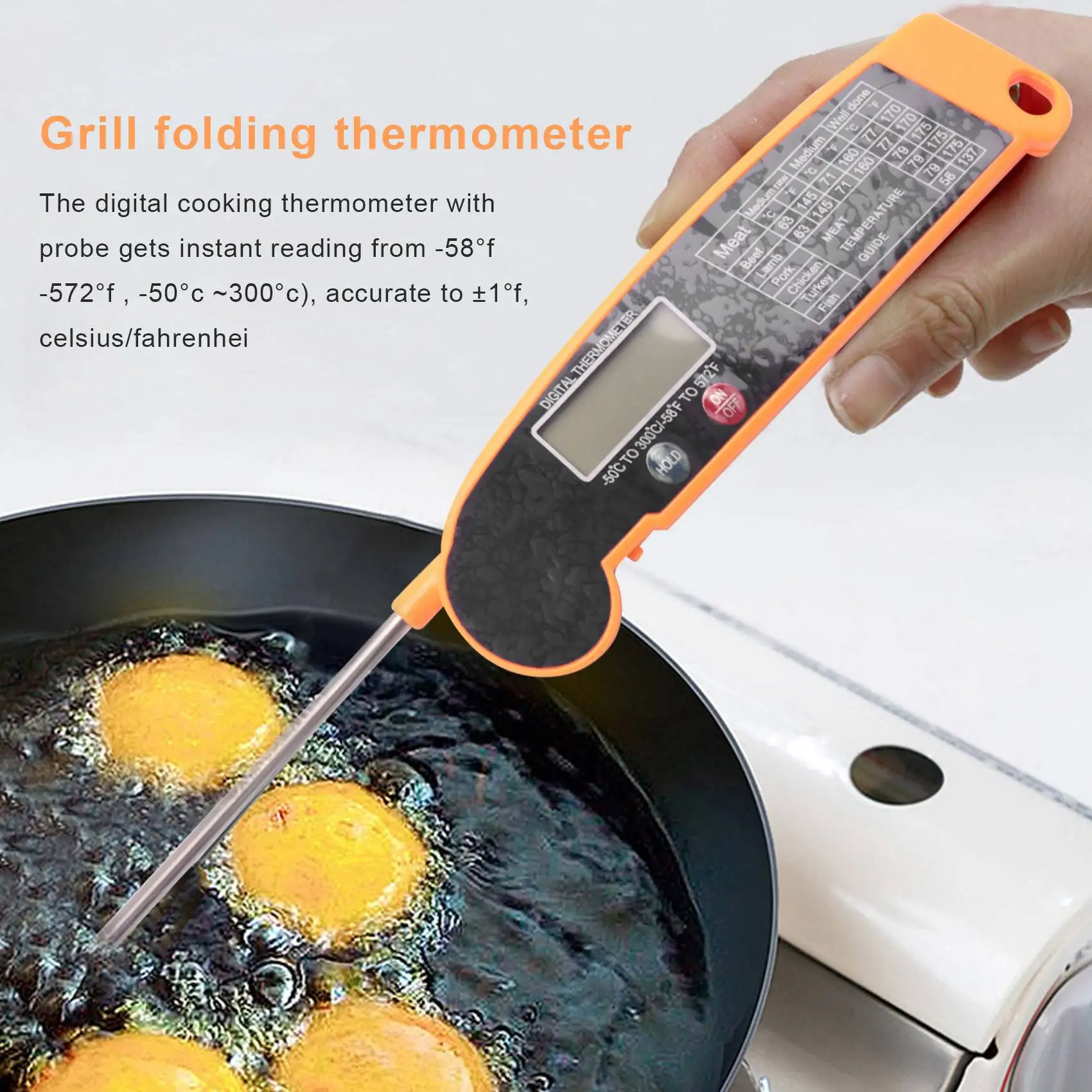 Digital Instant Read Meat Thermometer With Highly Accurate Temperature Probe, Electric Cooking Thermometer For Kitchen Food Gril