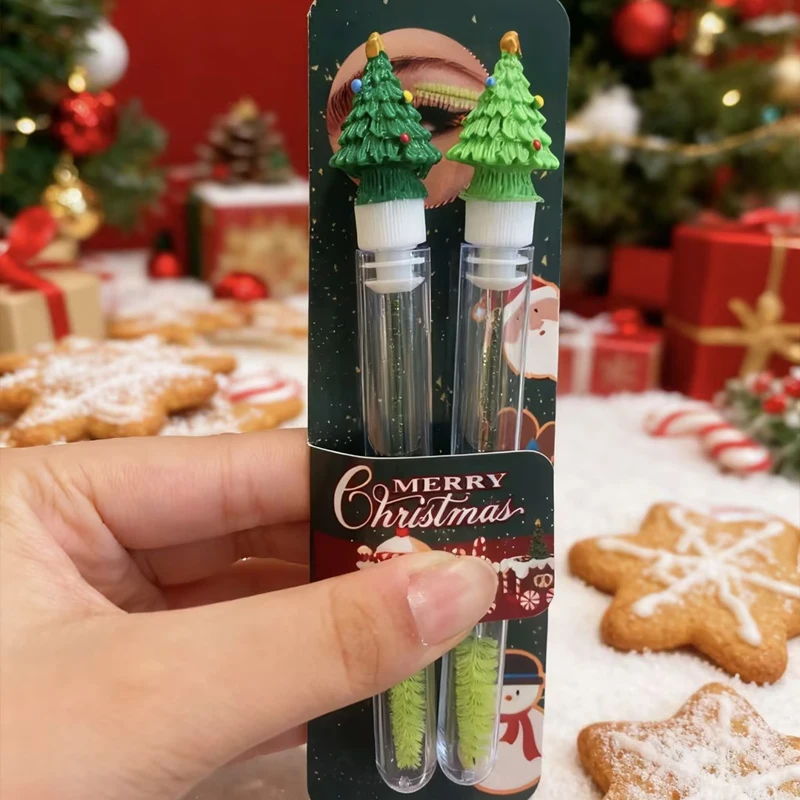 3D Christmas Tree Shape Reusable Eyelash Brush & Eyebrow Comb - Colorful Cosmetic Tool with Individual Packaging
