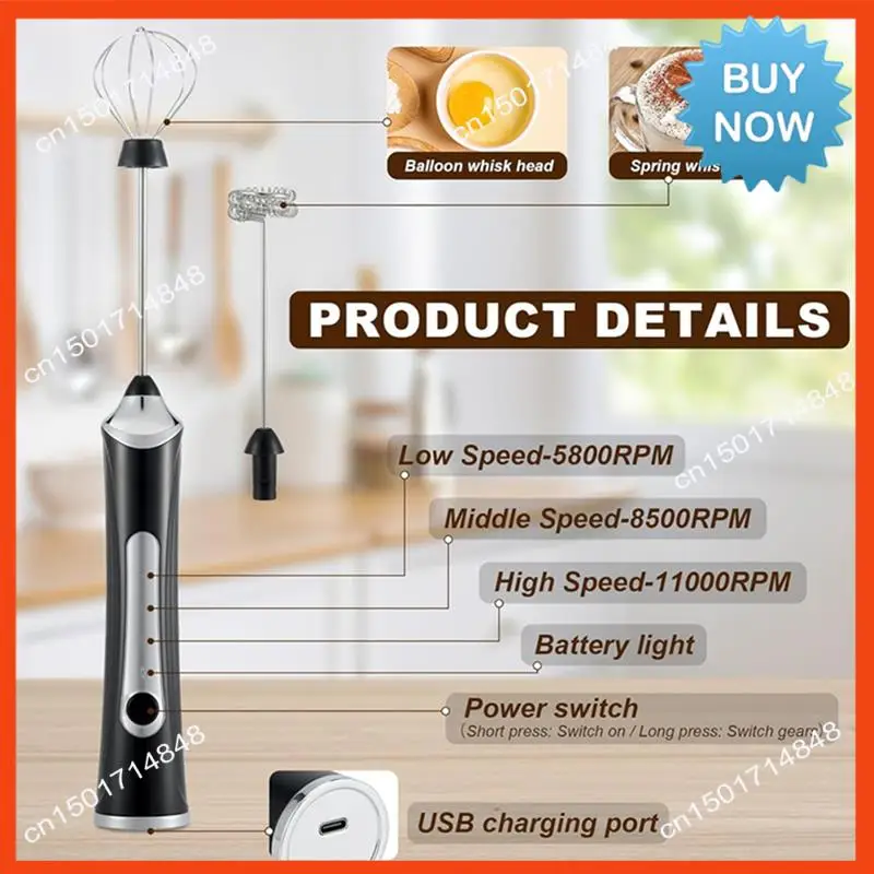 Montalatte elettrico portatile BISM con 2 teste, frullatore per schiuma con frusta per caffè con USB ricaricabile a 3 velocità, frullatore per schiuma A