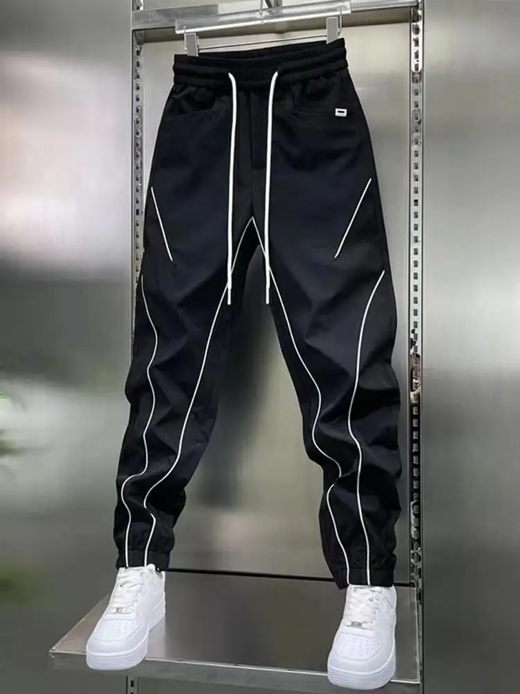 

Новые мужские спортивные повседневные брюки, свободные удобные весенне-летние тонкие модные брюки из полиэфирного волокна, дышащая эластичная резинка